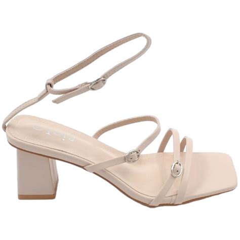 Sandalo in vernice con tacco 3.5 in Beige per da Donna.